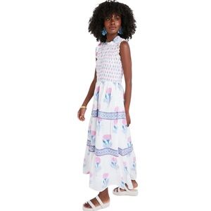 Oliphant - Exclusive Pink Bloom Sleeveless Smocked Maxi Dress Floral Cotton Sz M